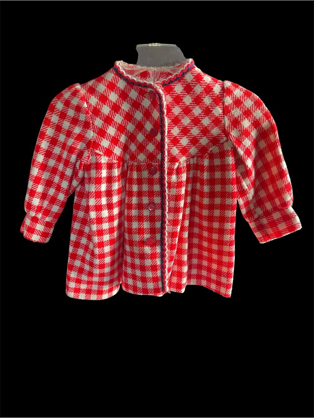 Girls Red & White Gingham Wool Jacket Vintage 70s original buttons